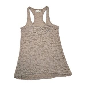 Boho Floral Lace Thrashed Racerback Grunge Tank Beige Shredded Distressed  Sm
